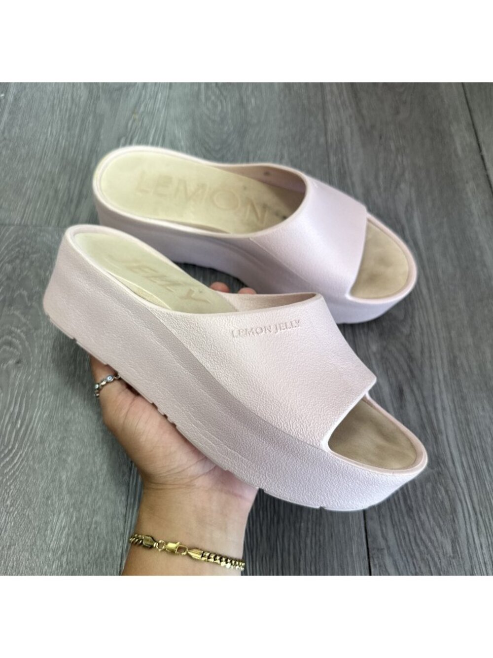 Women's Pink Fuchsia Lemon Jelly Sunny Y2K Vegan Platform Slides Size 37 US 6.5